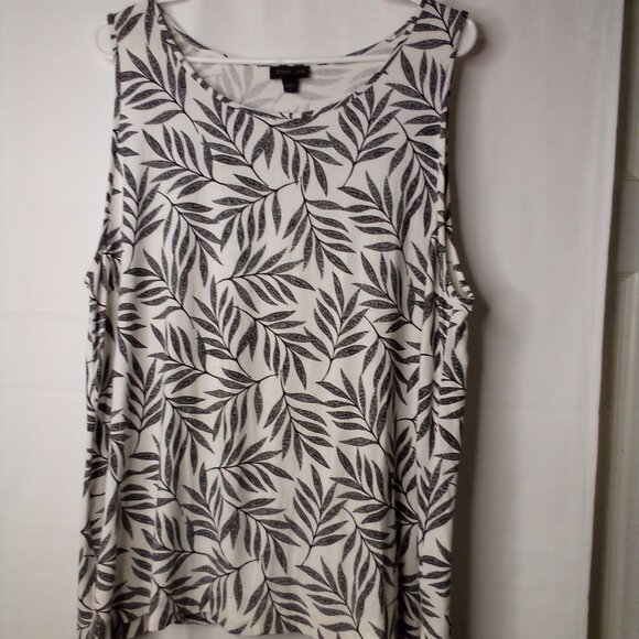 J Jill Wearever Collection XL Sleeveless Soft Stretch Leaf Print Black White - Picture 1 of 14